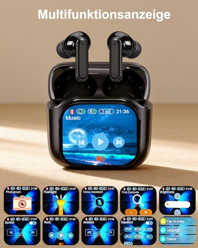 Ki Übersetzer Kopfhörer, Übersetzungskopfhörer mit echtzeit übersetzung, In Ear Translator Earbuds mit Touchscreen, 156 Sprachen Kopfhörer Übersetzer Echtzeit mit ANC Mic & App für Reisen/Geschäft