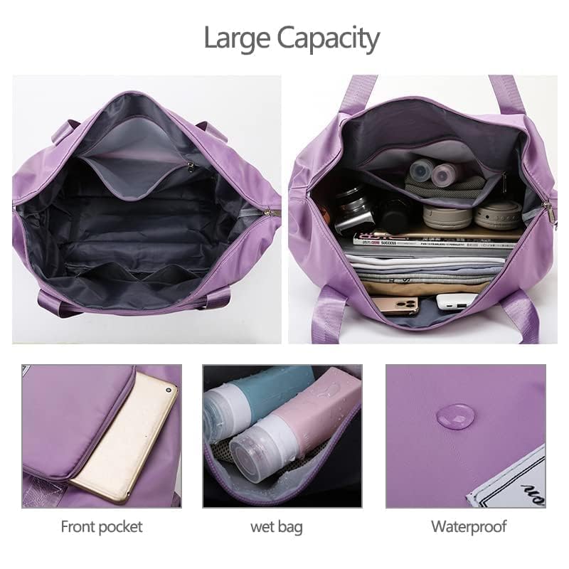 Image of HAKKU Nylon 41 Liter Expandable Travel Bags for Women, Duffle Bags for Women Luggage, Foldable Vanity Traveling Bag, Waterproof Hand Bag for Ladies Personal Items (Modern, Purple)