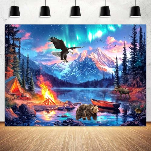 Fondo fotográfico azul 7x5ft para camping y aventura miniatura 1