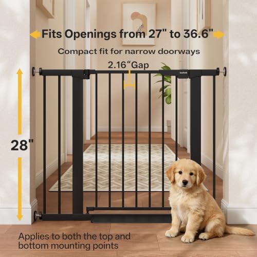 InnoTruth 27-36.6 in Wide Baby Gate for Stairs and Doorways, Black | Indoor Metal Dog Gate for Pets, Auto Close 2 Way Swing Walk Through Door, Double Lock & Y-Bolts, Pressure or Hardware Mount - Image 3