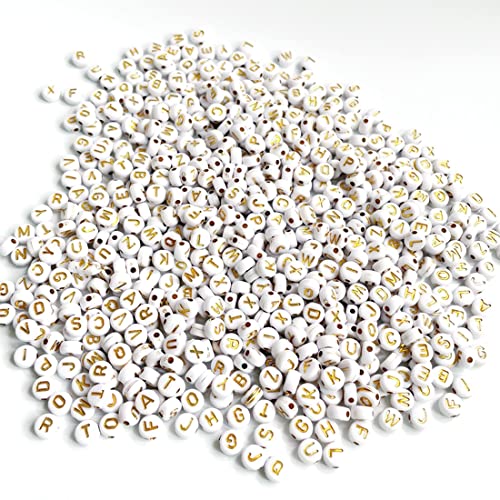 200 cuentas de acrílico de oro blanco de Cheriswelry 7mm con forma de letra A-Z para hacer pulseras No.27