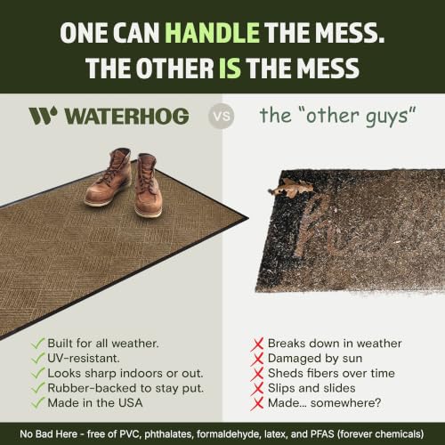 Image of WaterHog Max Diamonds Front Door Mat Indoor Outdoor Entrance, All-Weather Heavy Duty Commercial Doormat with Non-Slip Rubber Backing, Dirt & Moisture Trapper, Low Profile, Made in USA, 35 inchx118 inch Khaki