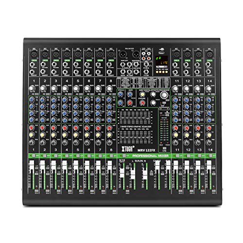 XTUGA MRV122FX 12Channels Audio Mixer Sound board Ultra-fashion of all metal chassis with digital display MP3,Bluetooth,EQ,Effects Used for DJ Stage Party