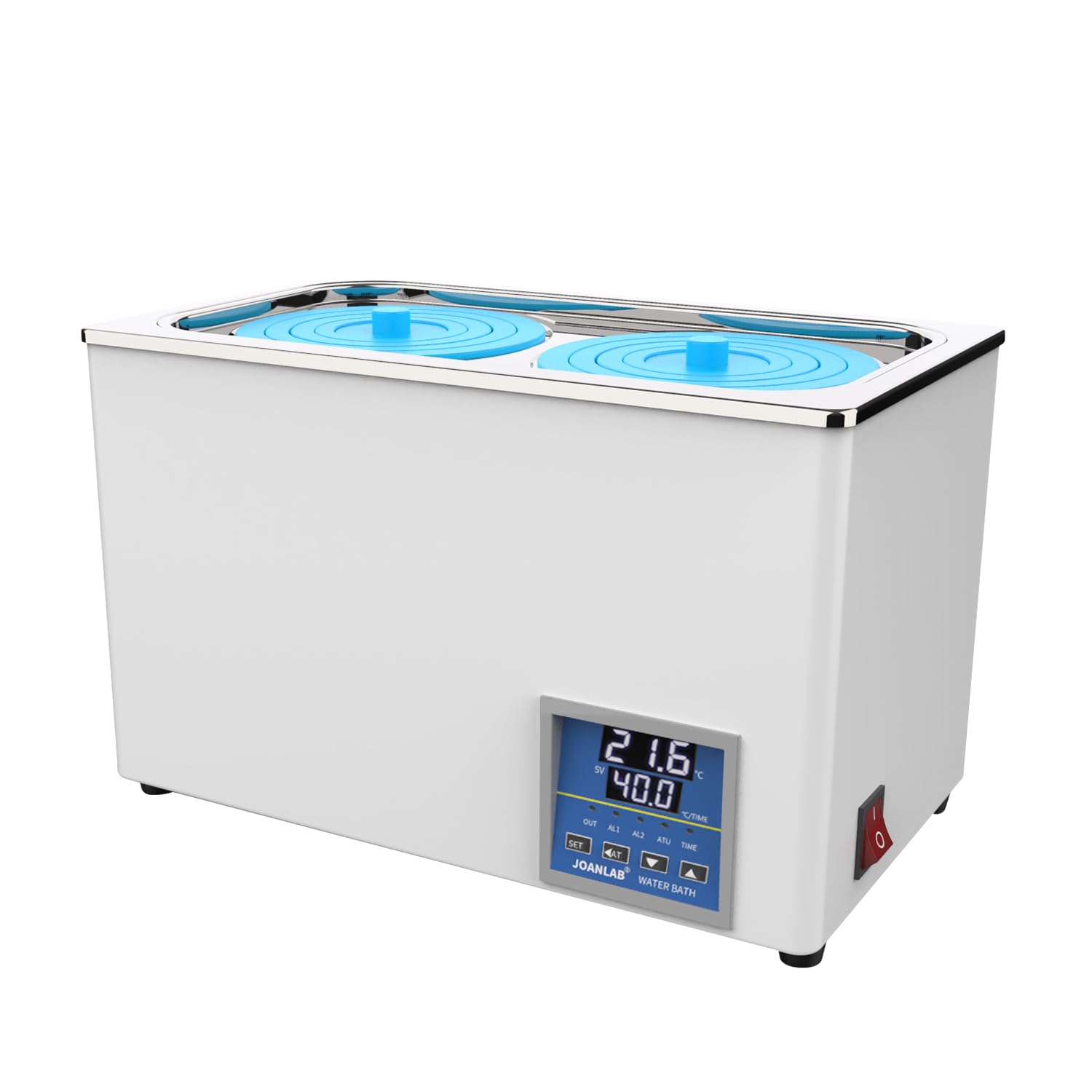 JOANLAB Baño María Laboratorio 6L, 600W - Doble Abertura, Acero Inoxidable - Termostato Digital ±0,1°C - Temporizador 0-99 Min - Pantalla LED