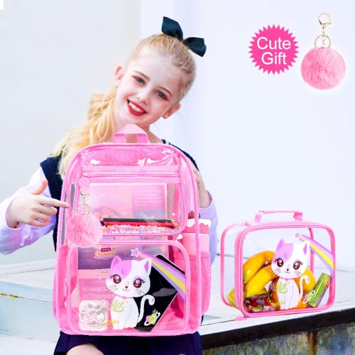 Image of KLFVB 3PCS Clear Backpack for Girls and Boys, Kids See Through Backpacks Stadium Approved, Transparent Bookbag for Elementary