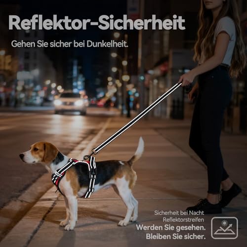 PHOEPET No Pull Hundegeschirr Verstellbares Hundewestengeschirr für den täglichen Spaziergang mit Schnalle am Hals und reflektierenden Streifen, Kontrollgriff für mittlere und große Hunde(Rot,XL)