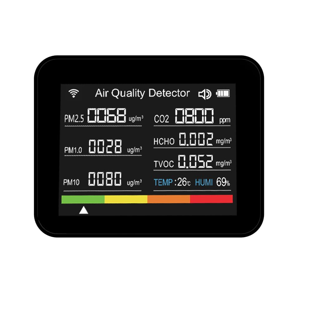 YWBL-WH Monitor de Calidad del Aire 13 en 1, Detector Inteligente de CO2 WiFi con Monitor de Temperatura y Humedad para el Hogar, Oficina y Escuela (Black)