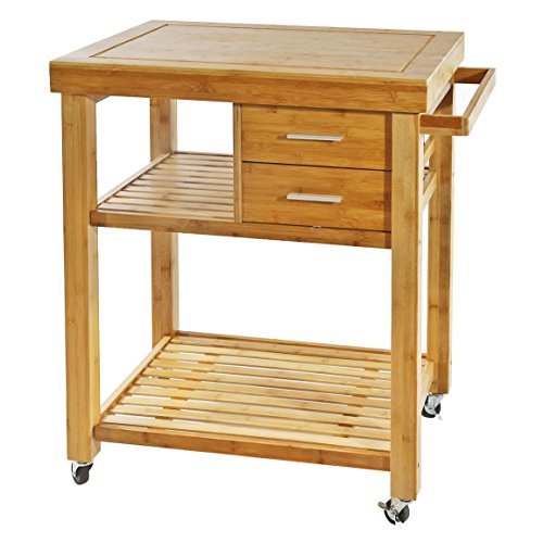 Clevr Rolling Bamboo Wood Kitchen Island Cart Trolley, Cabinet w/Towel Rack Drawer Shelves