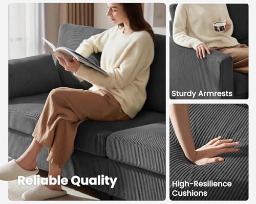 Image of CHIC HOUSE Corduroy Modular Sectional Couch with Ottoman Chaise, L /U Shaped Sleeper Sofa for Living Room, Apartment, Lounge, Modern Armrest Neck Support Furniture (Dark Grey, 7 Seater Sectional)