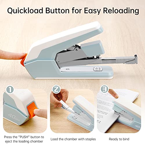 Deli Effortless Desktop Stapler, Heavy Duty Stapler, 40-50 Sheet Capacity, One Finger, No Effort, Includes Staples & Staple Remover, Blue #TOP5