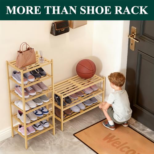 Image of Smiry Bamboo Shoe Rack, 5 Horizontal Slats, 5 Tier - 33.9 inch Wide, Natural