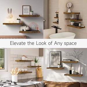 BAYKA Floating Wood Shelves - Wall Mounted for Bathroom,Bedroom,Living Room,Kitchen,Small Hanging Shelf for Books/Storage/Room Decor with 22lbs Capacity(Rustic Brown,Set of 3,16inch) BAYKA Floating Wood Shelves Wall Mounted for BathroomBedroomLiving RoomKitchenSmall Hanging Shelf for BooksStorageRoom Decor with 22lbs CapacityRustic BrownSet of 316inch