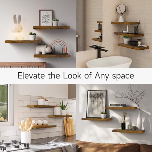 BAYKA-Floating-Wood-Shelves-Wall-Mounted-for-BathroomBedroomLiving-RoomKitchenSmall-Hanging-Shelf-for-BooksStorageRoom-Decor-with-22lbs-CapacityRustic-BrownSet-of-316inch BAYKA Floating Wood Shelves Wall Mounted for BathroomBedroomLiving RoomKitchenSmall Hanging Shelf for BooksStorageRoom Decor with 22lbs CapacityRustic BrownSet of 316inch