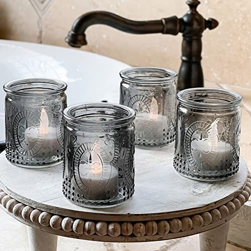 Kate Aspen Glass Tealight & Votive Candle Vintage Tea Light Holders, Set Of 8, Smoke Gray #TOP3