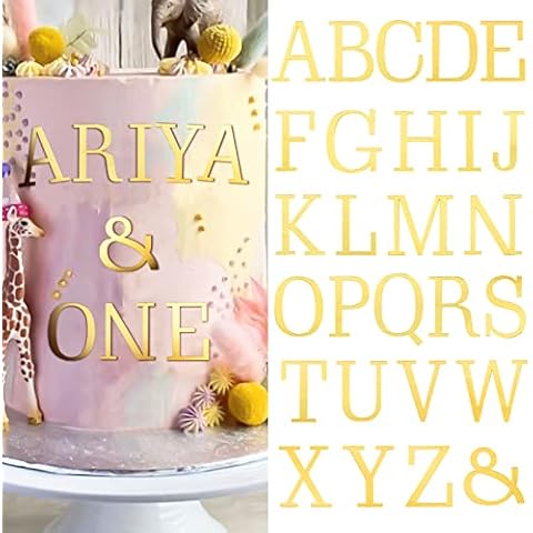 54pcs Letters Cake Topper Acrylic Mirror Birthday Cake Decoration Uppercase Letter Alphabet A-Z Gold for Birthday Party Mariage Graduation DIY Cake Supplies Cover