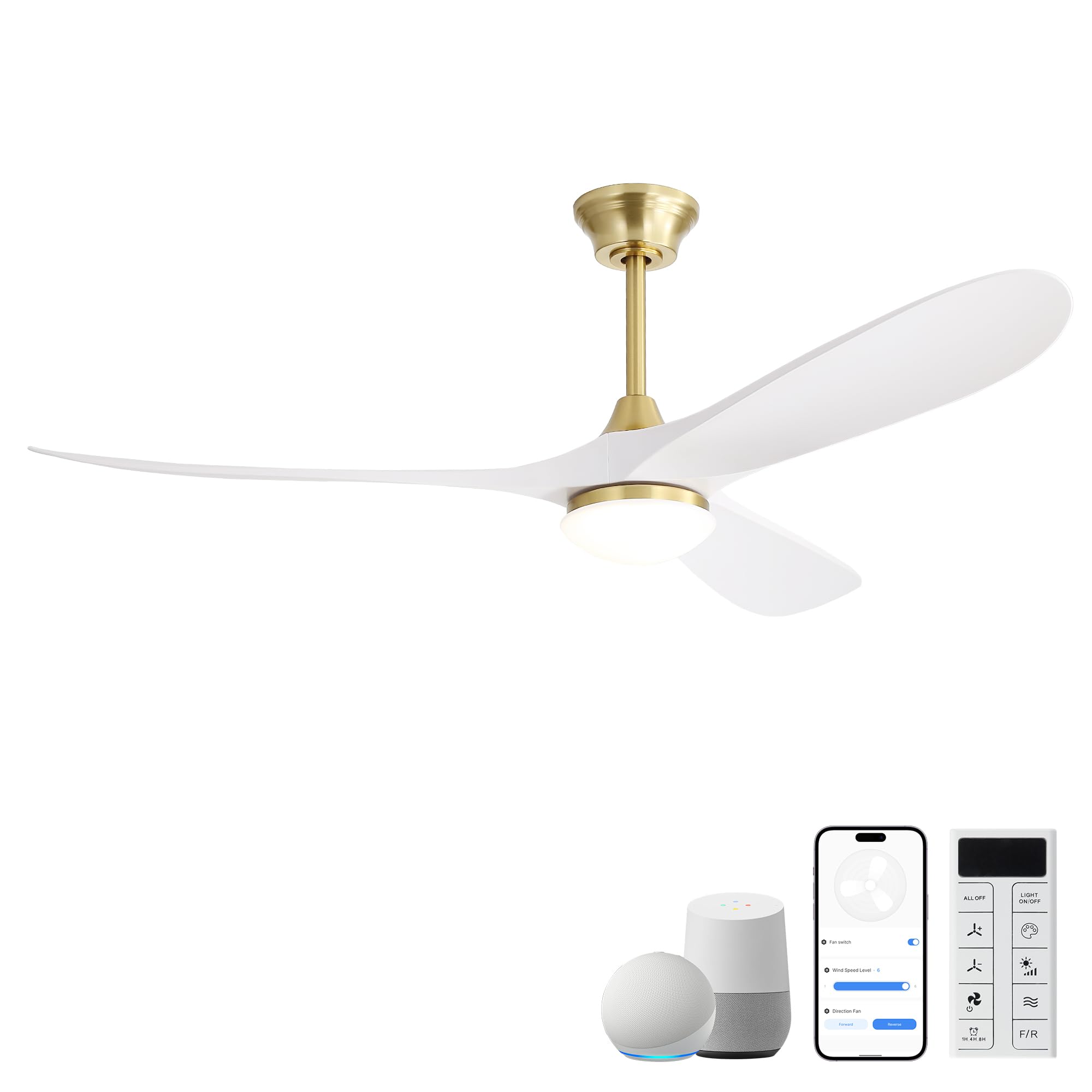 60-Inch Smart Ceiling Fan with Light, Smart App &amp; Remote Control, Quiet DC Motor, 3-Color Dimmable LED, 1H/4H/8H Timer, Quiet DC Fan for Living Rooms &amp; Master Bedrooms