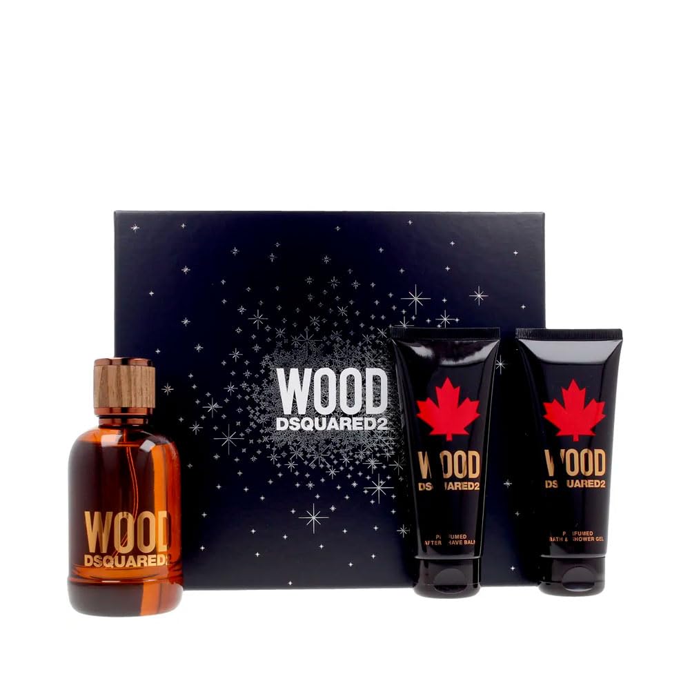 DSQUARED2 Cofanetto Wood Pour Homme - EdT 100 Ml + Gel Doccia 100 Ml + Balsamo Dopobarba 100 Ml