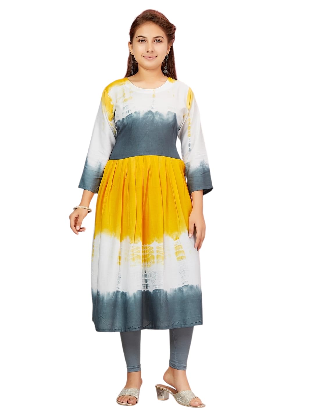 Aarika Girls Maroon-Green Colour Cotton Tie & Dye Kurti