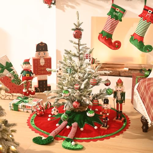 Valery-Madelyn-Elf-Christmas-Tree-Skirt-for-Tree-Decorations-48-Inch-Fabric-Delightful-Red-Green-Small-Xmas-Velvet-Tree-Skirt-with-3D-Elf-Legs-and-Ripple-Trim-for-Tree-Merry-Christmas-Party-Decor Valery Madelyn Elf Christmas Tree Skirt for Tree Decorations 48 Inch Fabric Delightful Red Green Small Xmas Velvet Tree Skirt with 3D Elf Legs and Ripple Trim for Tree Merry Christmas Party Decor