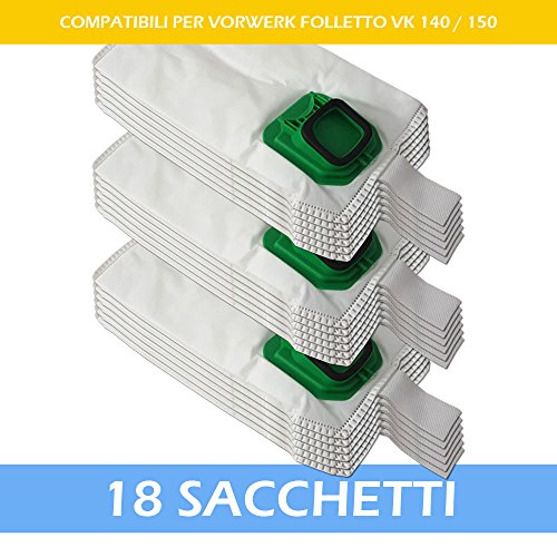 SUPER KIT - 18 SACCHETTI PER ASPIRAPOLVERE VORWERK FOLLETTO VK 140 / 150 - Garanzia 24 Mesi Filterprofi
