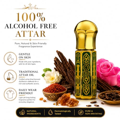 Image of SOLAVEA Green Oud Attar Perfume Oil for Men & Women | Premium Arabic Fragrance | Alcohol Free Long Lasting Concentrated Attar | Luxury Roll On Perfume with Oud, Rose & Musk Notes | Travel Friendly Perfume Oil 3ml PACK OF 2