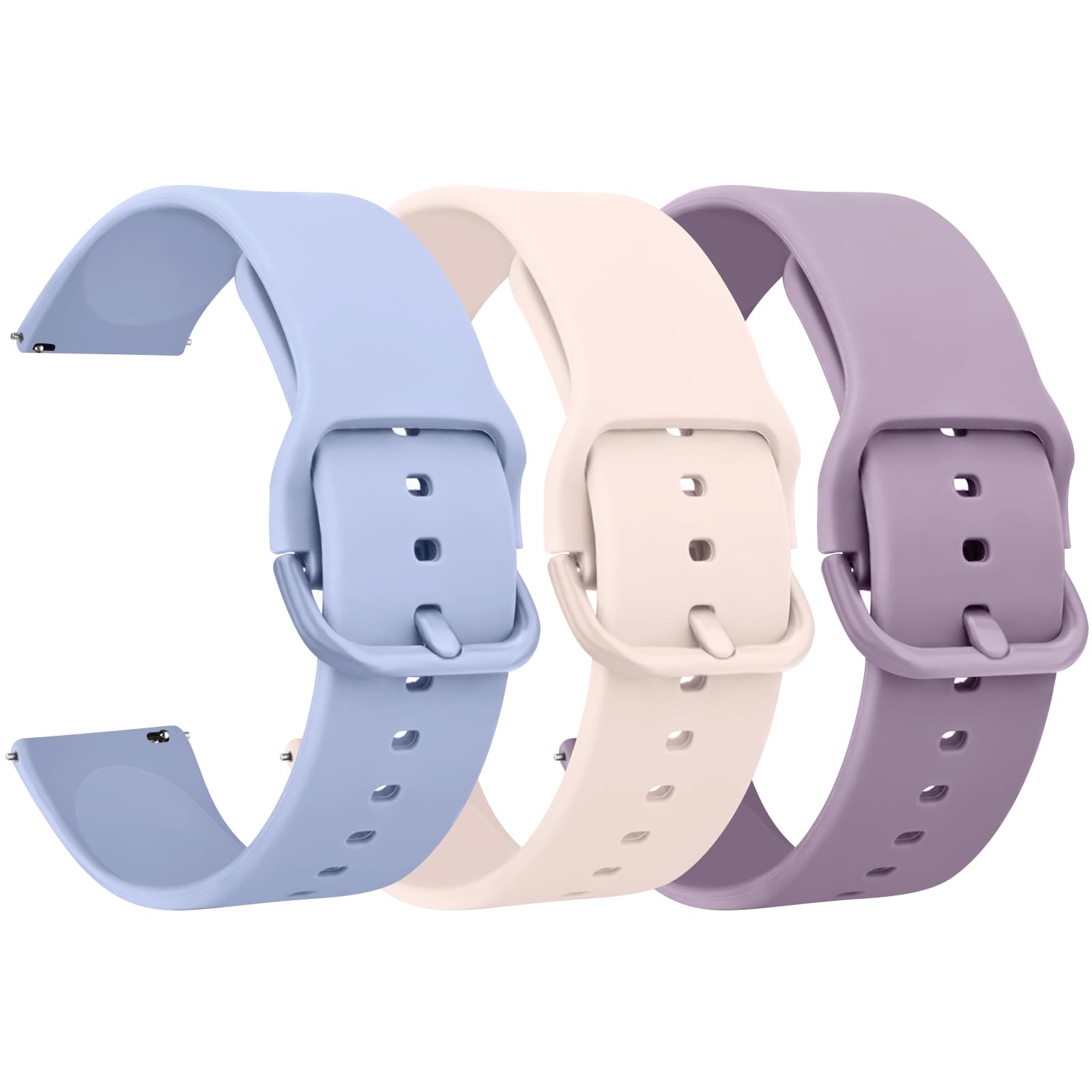 Meliya 3 Pack Silicone Watch Bands, Quick Release 20mm 22mm Soft Silicone Replacement Watch Strap for Women Men (22mm, Pink+Light Purple+Sky Blue)