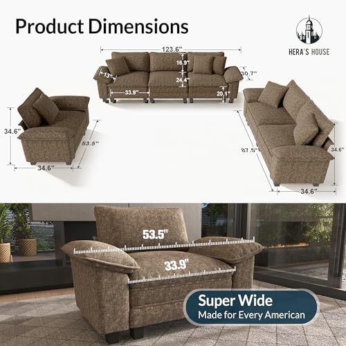 Image of HERA'S HOUSE 158 inch Oversized Modular Sectional U Shaped Sofa,Chenille Taupe | 6-Seater Living Room Couches, Wider Armrest and Deep Seat, Comfy Cloud Couch with Ottoman, Grayish Brown