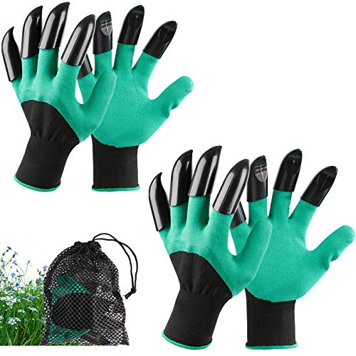 Garden Genie Gloves with Claws Waterproof Garden Gloves for Digging Planting Breathable Gardening Gloves for Yard Work, Green, 2 Pairs