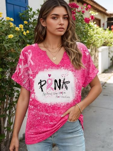 Breast Cancer Awareness Shirt Pink Ribbon Breast Cancer Support Squad Tshirts Cancer Survivor V-Neck Tops4