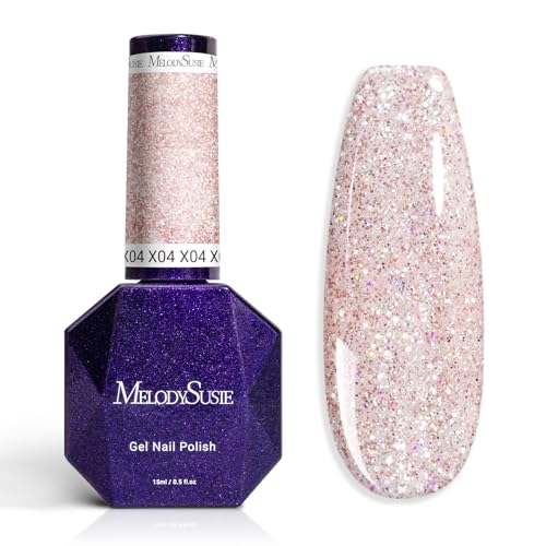 Image of MelodySusie Galaliver Pink Glitter Gel Nail Polish, 15ML Sparkly Light Pink Shimmer Gel Polish Soak Off UV LED Cured Long Lasting Gift for Women DIY Nail Design Nail Art Manicure X04