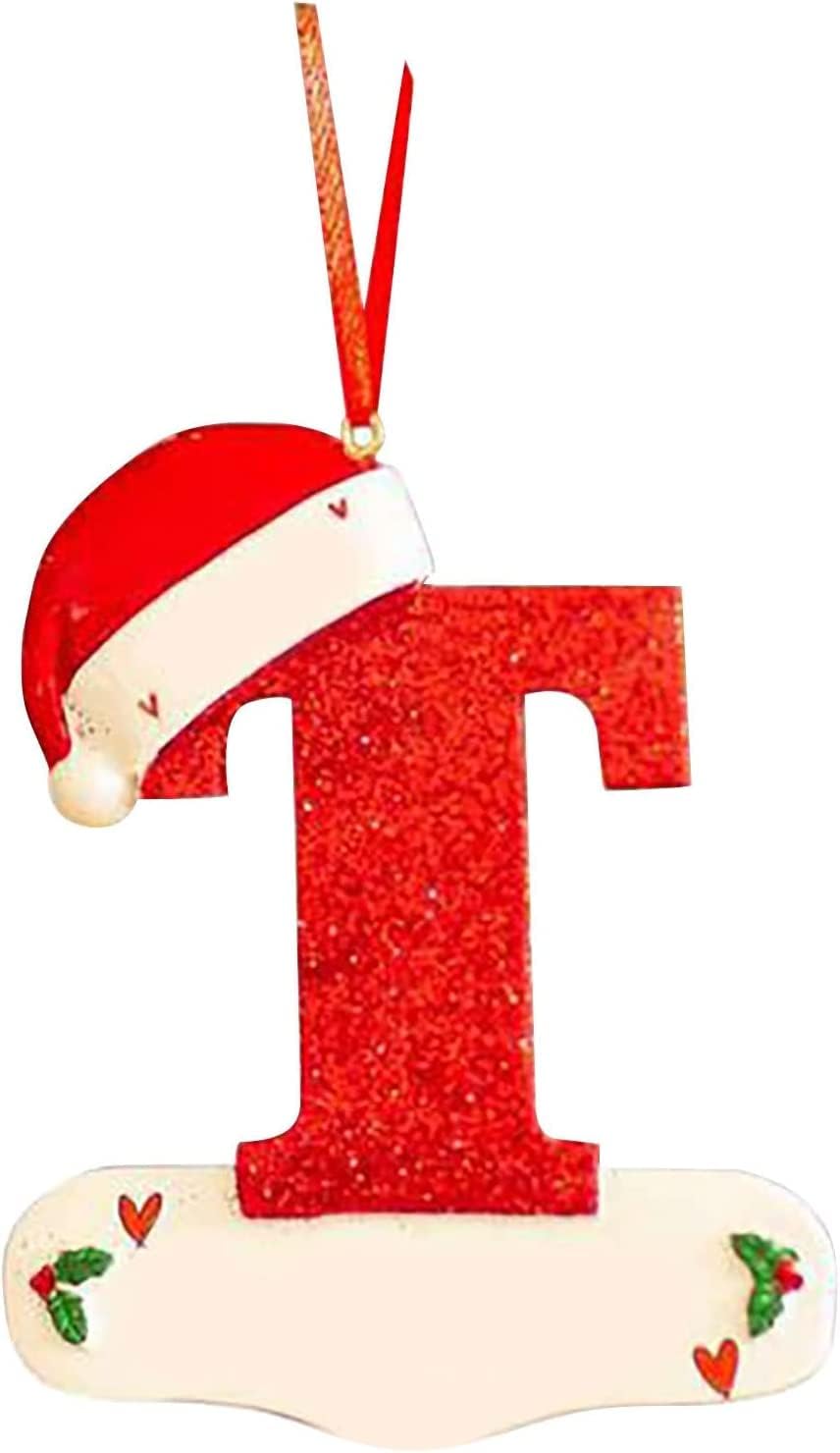 Christmas Initial Letters Ornaments Personalized DIY Red Hat Letters Ornaments Christmas Tree Pendant Decoration Xmas Hanging Decor (T)