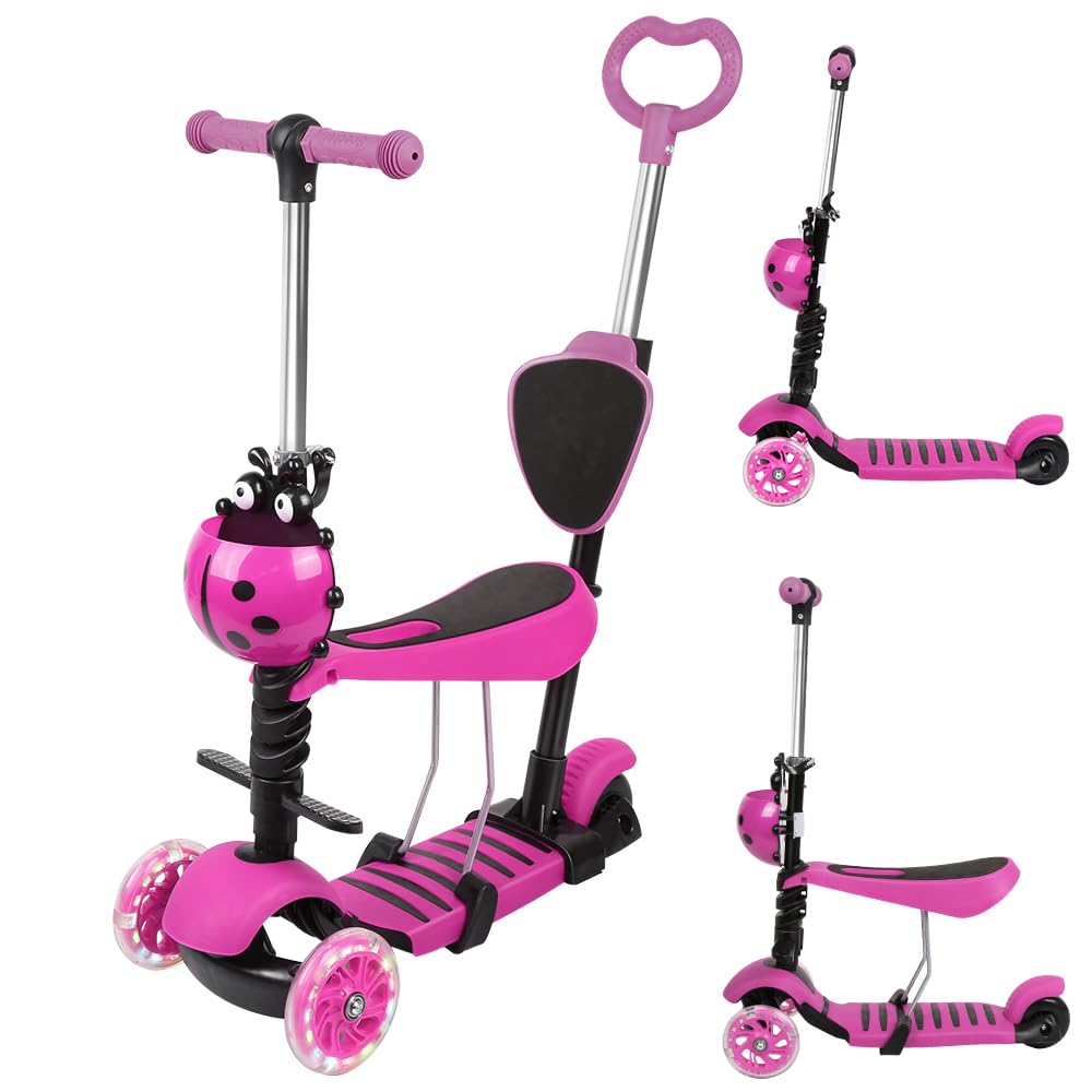 Trottinette pour Enfants à 3 Roues,Trottinette Pliable,Tout-Petits, Hauteur Réglable, Plateau Antidérapant,3 Roues LED élégantes,Charge Maximale 80 kg