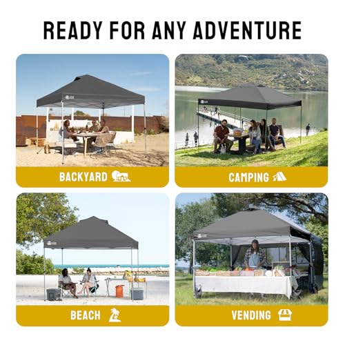 CROWN SHADES 10x10 Pop Up Canopy - Beach Tent with One Push Setup - Easy Outdoor Sun Shade Shelter for Events, Parties - Gazebo with STO-N-Go Cover Bag, Silver Coated Top,Light Gray - Image 5