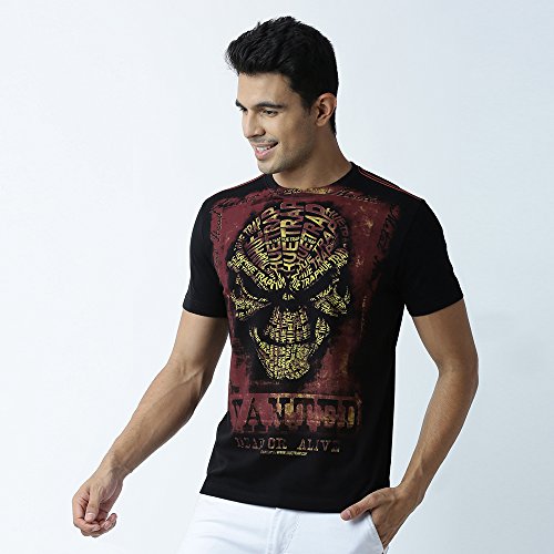 Image of HUETRAP Men's Wanted Dead or Alive Skull Printed Black Tee