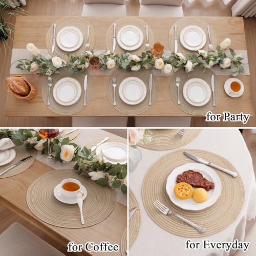 Image of SHACOS 15 inch Beige Round Placemats Set of 12 for Dining Table Woven Braided Circle Place Mats Kitchen Placemat Washable Table Mats
