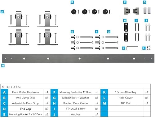 Miniatura 2 de Architectural Products - Kit de herrajes para puerta de granero de 48 pulgadas para puertas dobles de gabinete, diseño de montaje superior en acero