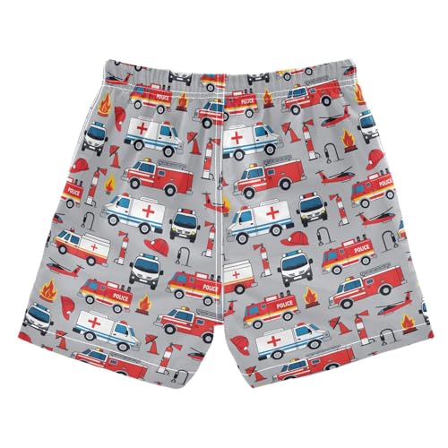 Boys Swim Trunks Quick Dry UPF 50+ Beach Board Shorts Kids Bathing Suits Swimsuit 2T Fire Engine Police Car2