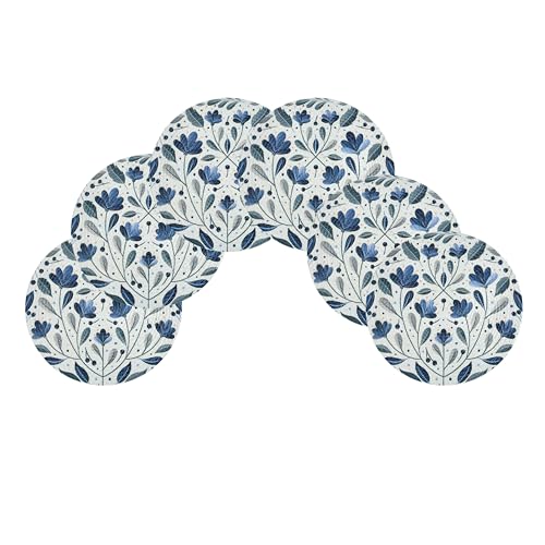 Image of LaVichitra Cotton Table Placemat | Dining Table Mat | Bed Side Table Mat | Cotton Round Shape Placemats | Washable PlaceMat for Shelves & Plant Pots - Pack of 6, Botanical Print