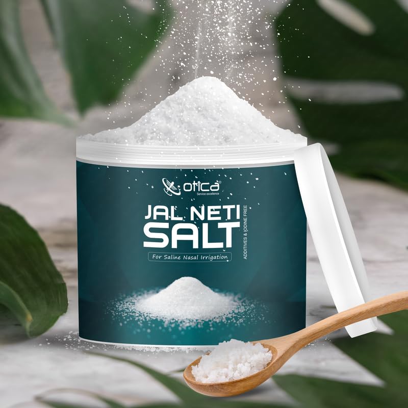 Image of OTICA Jal Neti Pots salt 385g with Spoon | Pharmaceutical Grade Non-Iodized Salt for Neti Pot & Sinus Rinse | Pure & Additive-Free Ayurvedic Nasal Cleansing | Made in India (pack of 1)