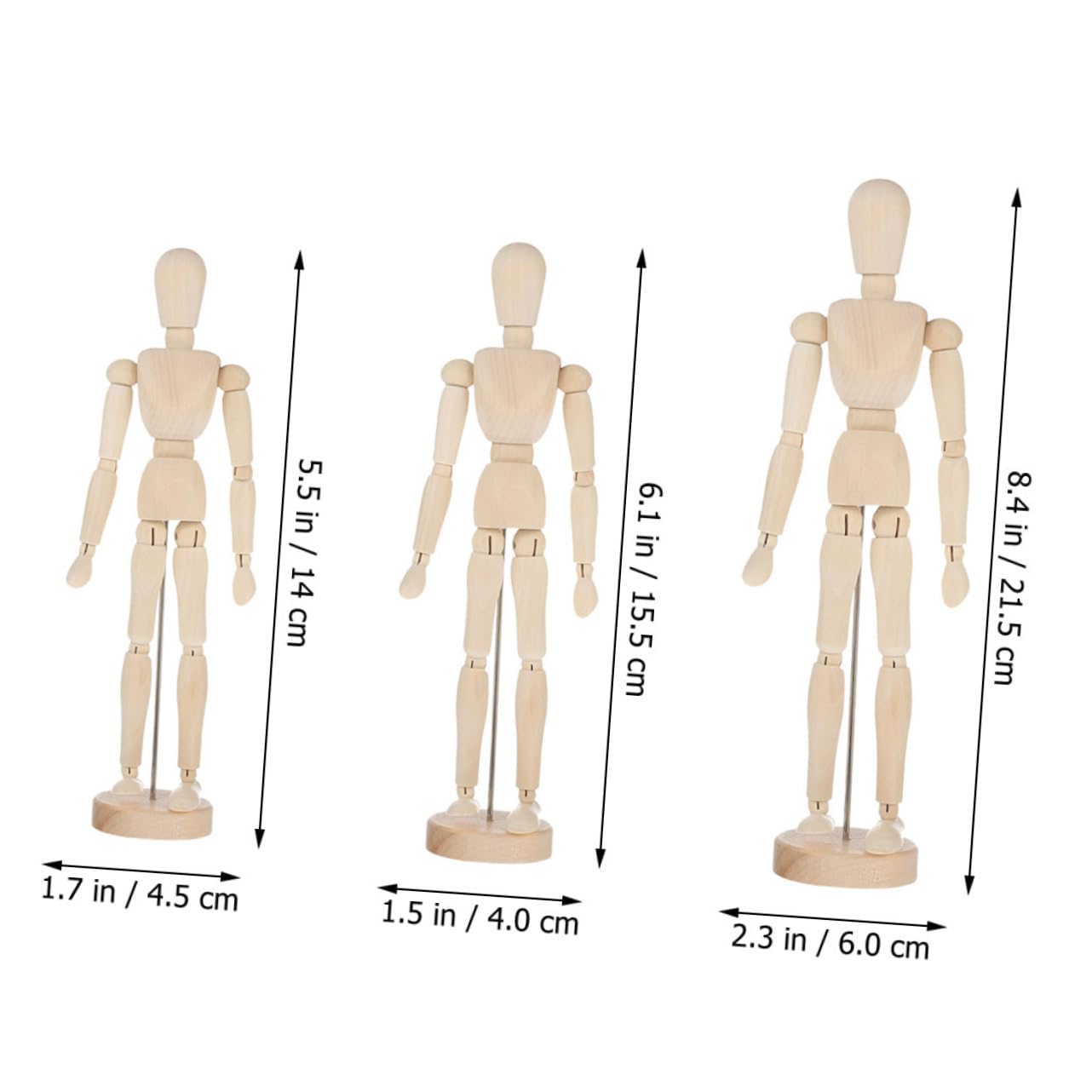 ERINGOGO Wooden Mannequin Set 3pcs Skeleton Arms Hands Drawing Model Moveable Joints for Artists