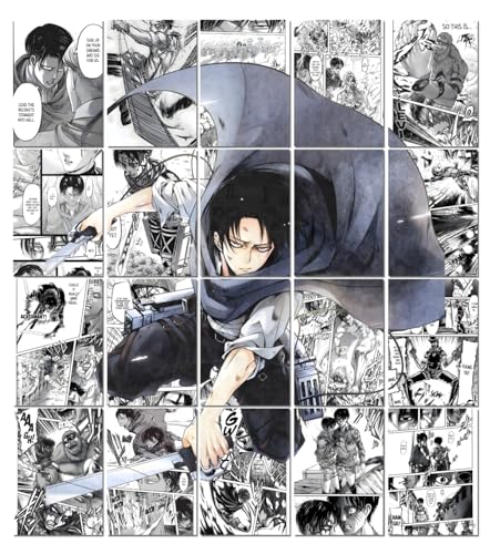 Image of Moment Prints Levi Manga Collage Poster Set 2 - Set of 20, 210 mm x 297 mm, 300 GSM Paper, Levi Posters, Levi Ackerman Poster (Levi Manga 1) - Glue Dots Included, Cardstock