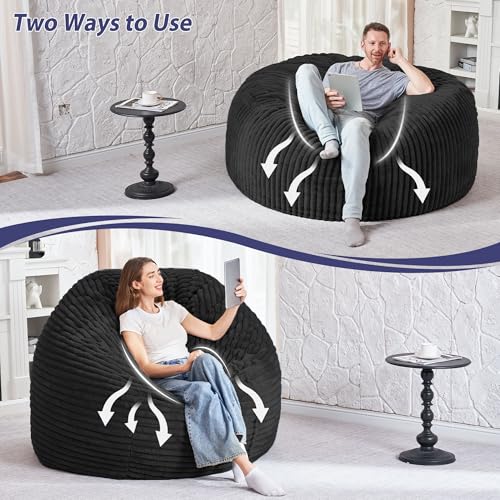 Image of HABUTWAY 3FT Bean Bag Chair, 3' Large Bean Bag Chairs for Adults with Stripe Plush Cover, Memory Foam Beanbag Chair for Living Room Bedroom Dorm,Black