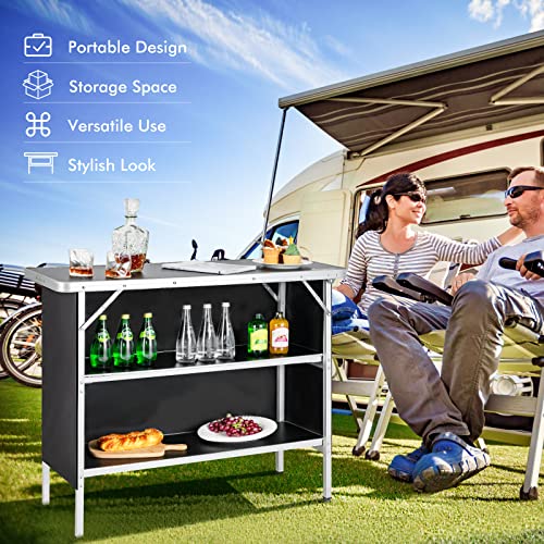Image of COSTWAY Folding Picnic Camping Table, Portable Camping Table with Carry Bag