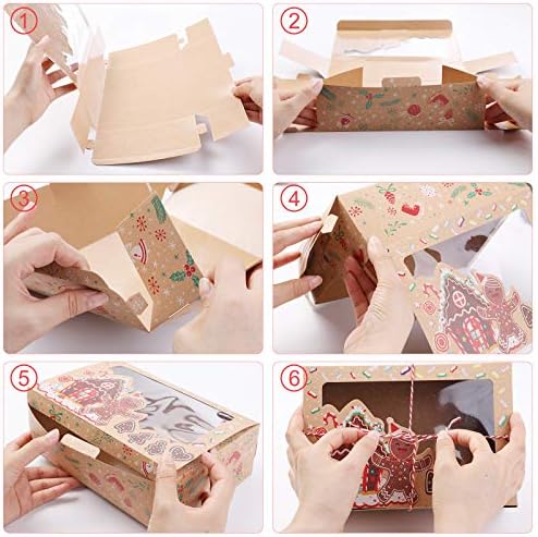 wordmouk 12Pcs Cake Boxes Christmas Cookie Boxes Kraft Gift Boxes Cupcake Boxes with Clear Window Bakery Treat Boxes Chocolate Candy Box for Holiday Thanksgiving Xmas Birthday Party Supplies with Tag