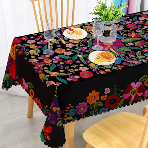 Nappe rectangulaire résistante aux intempéries lavable – Polyester Motif floral brodé – Nappe d'extérieur pour jardin, cuisine, salle à manger,...