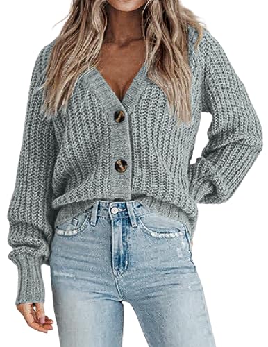 Image of Zeagoo Women's 2026 Fall Chunky Knit Cardigans Open Front Long Sleeve V Neck Button Loose Cardigan Sweaters