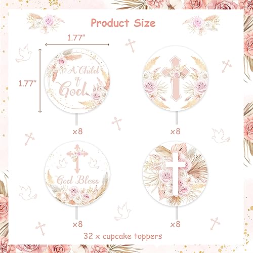 Décorations de cupcakes bohème rose abricot floral chrétien x36 - 5