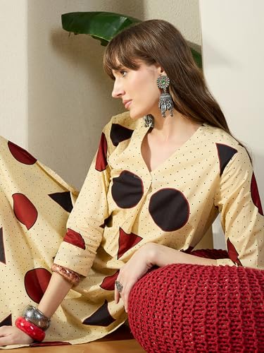Image of INDO ERA Women's Silk Blend Embroidered Zari Work Straight Kurta & Pant Set | Cord Set For Women