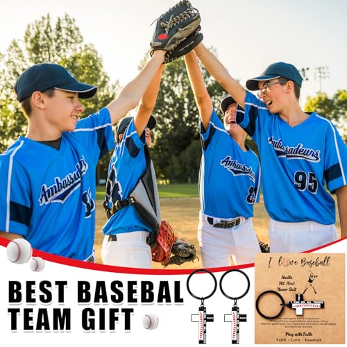Image of Quelay 24 Sets Football Baseball Softball Christian Cross Keychain with Cards Metal Faith Gift for Teen Athletes