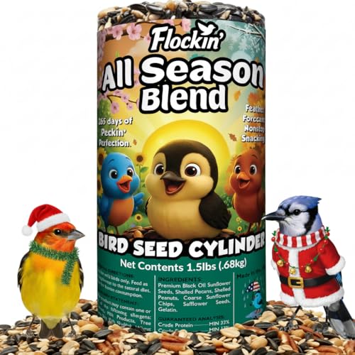 All Year Round Bird Seed Cylinders with Hole – All Season Wild Bird Food for Blue Jays, Cardinals, Doves, Finches & More – Balanced High Energy All Natural Blend, No Fillers – USA Made (4' x 7.75')